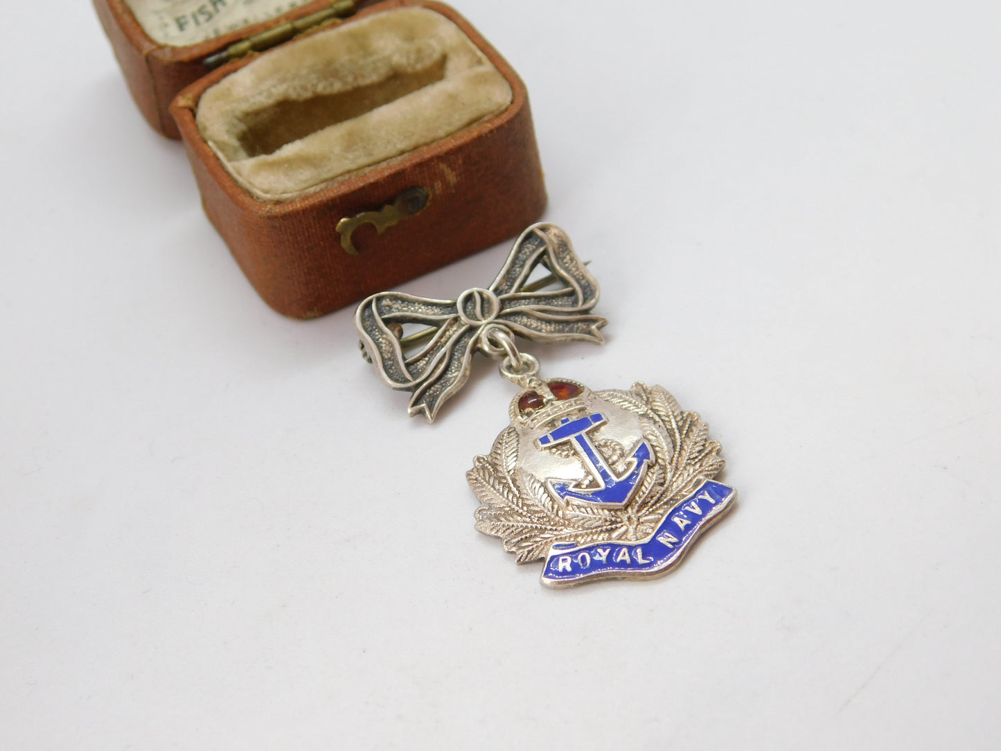 WWII-era Sterling Silver Enamel Royal Navy Sweetheart Brooch c1940 Antique