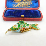 Chinese Export Sterling Silver Gilt & Enamel Flapping Fish Pendant Mid-Century