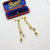 9ct Yellow & White Gold Modernist Ball Drop Stud Earrings Vintage c1980