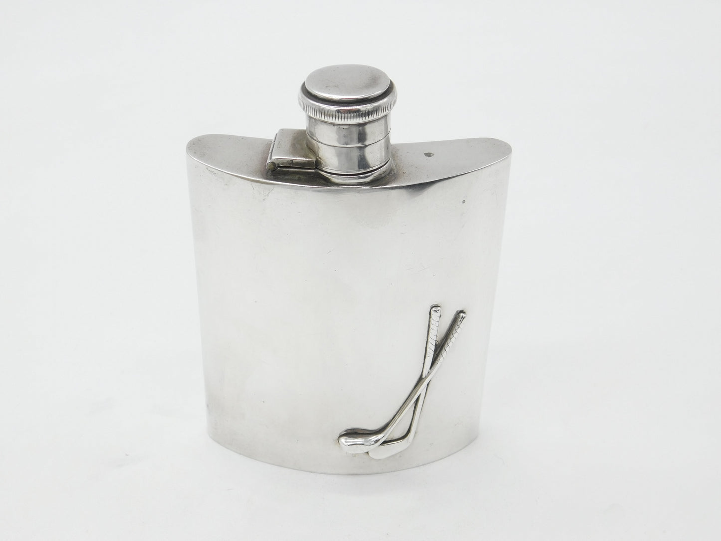 Swaine Sterling Silver Golf Club Hip Flask 1921 Birmingham Antique Art Deco