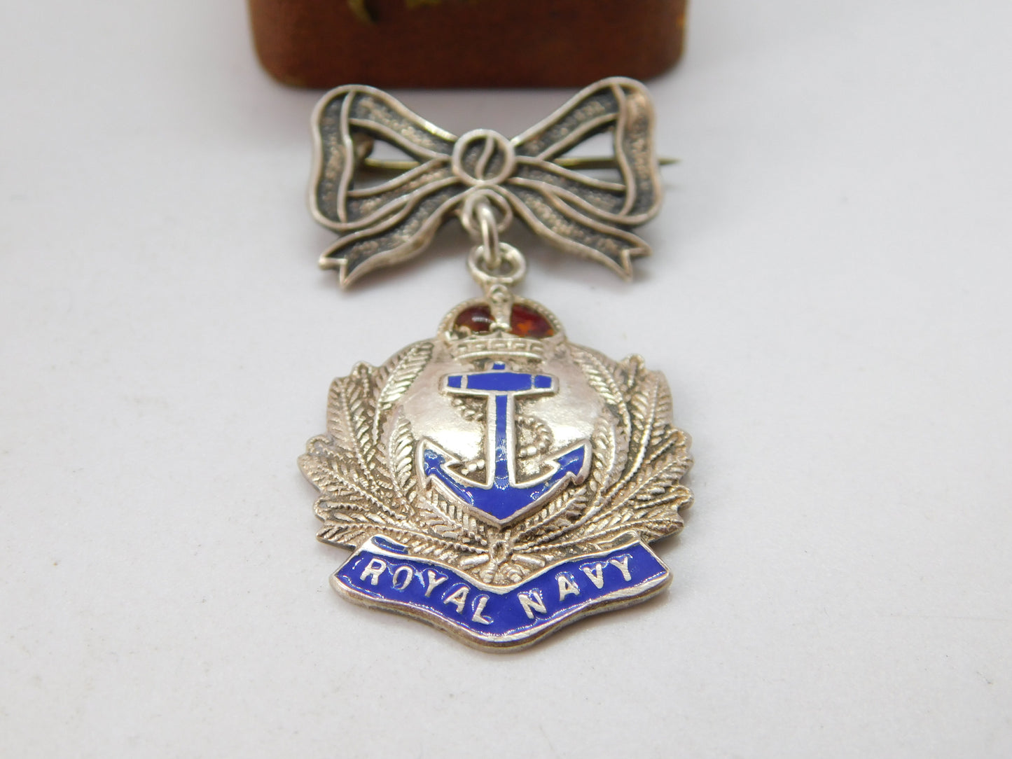 WWII-era Sterling Silver Enamel Royal Navy Sweetheart Brooch c1940 Antique