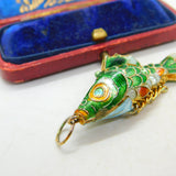 Chinese Export Sterling Silver Gilt & Enamel Flapping Fish Pendant Mid-Century