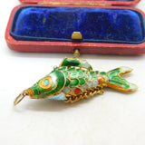 Chinese Export Sterling Silver Gilt & Enamel Flapping Fish Pendant Mid-Century