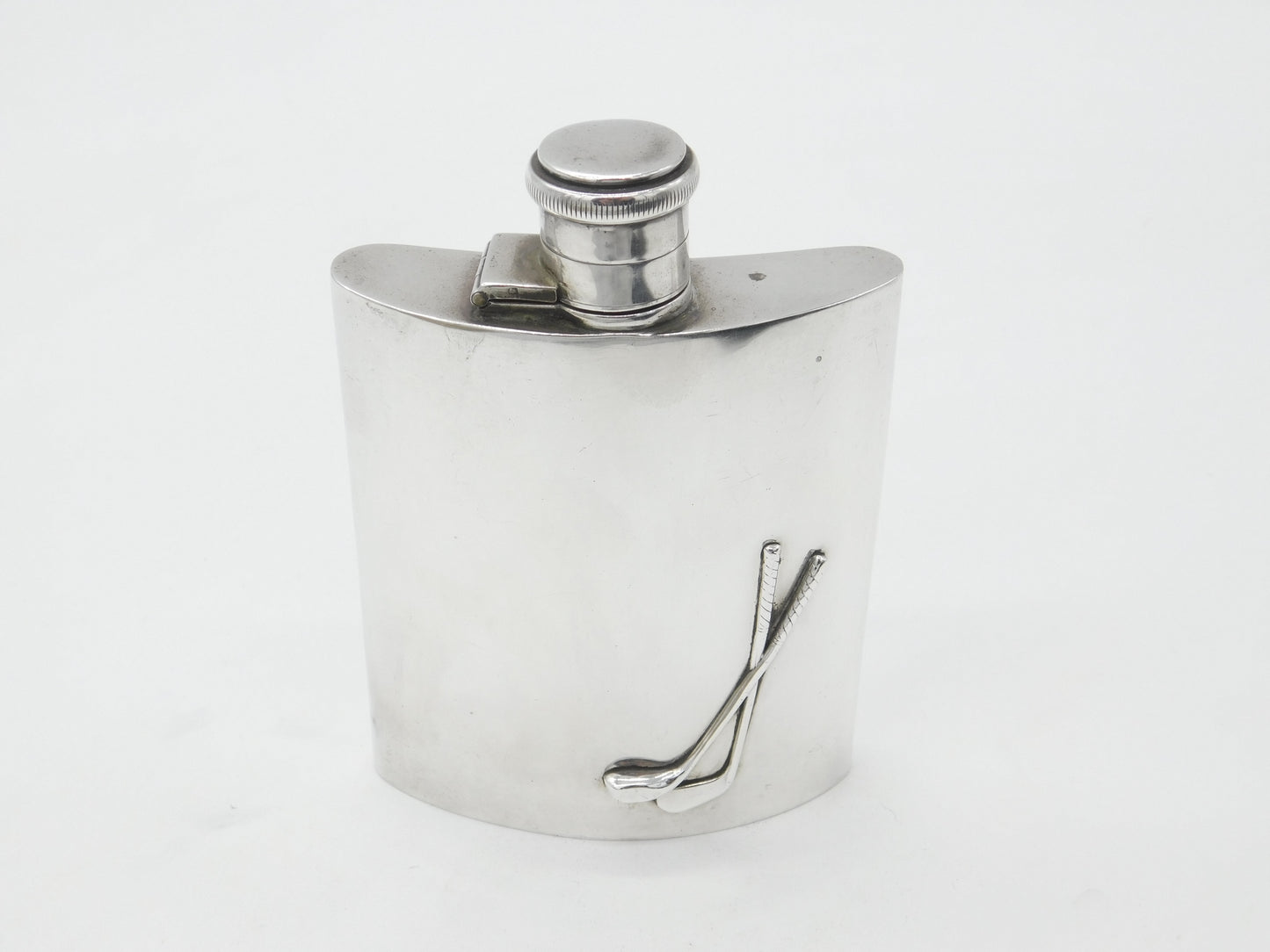 Swaine Sterling Silver Golf Club Hip Flask 1921 Birmingham Antique Art Deco