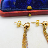 9ct Yellow & White Gold Modernist Ball Drop Stud Earrings Vintage c1980