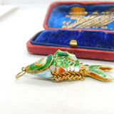 Chinese Export Sterling Silver Gilt & Enamel Flapping Fish Pendant Mid-Century