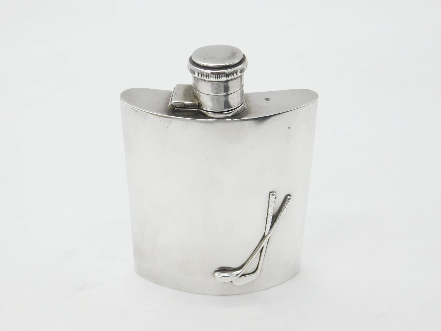 Swaine Sterling Silver Golf Club Hip Flask 1921 Birmingham Antique Art Deco