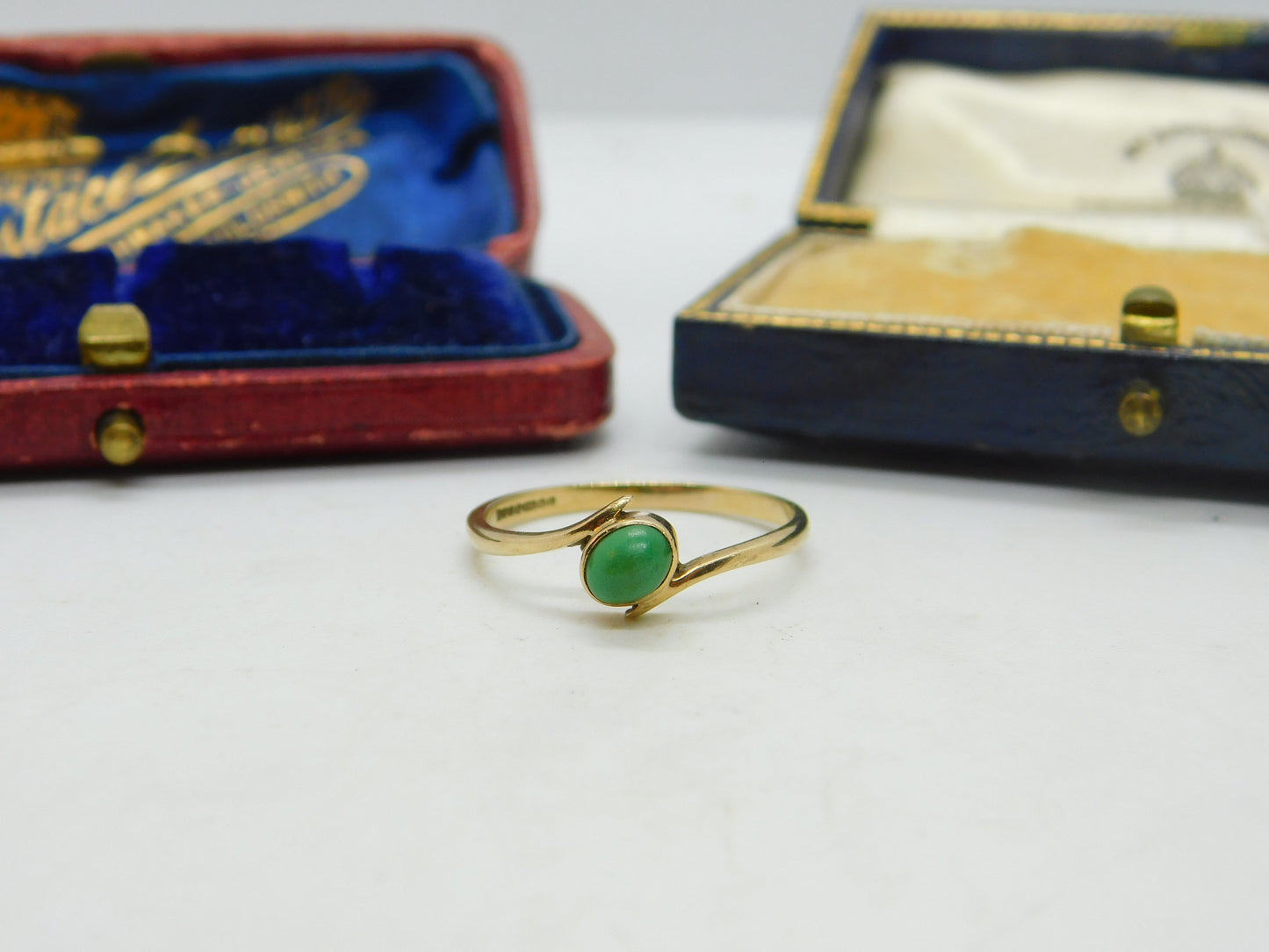 9ct Yellow Gold & Cabochon Turquoise Band Ring Vintage 1985 Birmingham