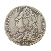 King George II Silver 'Lima' Shilling Coin Antique 1745 Very Fine Condition
