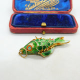 Chinese Export Sterling Silver Gilt & Enamel Flapping Fish Pendant Mid-Century