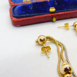9ct Yellow & White Gold Modernist Ball Drop Stud Earrings Vintage c1980