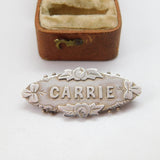 Victorian Sterling Silver 'Carrie' Name Sweetheart Brooch 1893 Birmingham Antiqu
