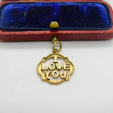 9ct Yellow Gold 'I Love You' Pendant or Charm Vintage 1962 London
