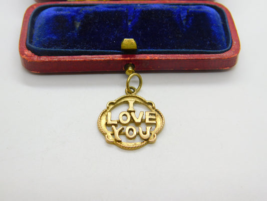 9ct Yellow Gold 'I Love You' Pendant or Charm Vintage 1962 London