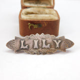 Victorian Sterling Silver 'Lily' Name Sweetheart Brooch 1888 Antique Birmingham
