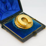 Victorian Boxed 15ct Yellow Gold Lucky Horseshoe Mourning Brooch Antique