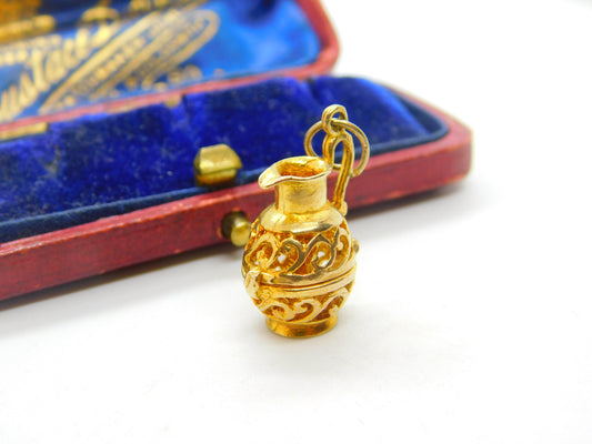 9ct Yellow Gold Opening Lady in the Wine Jug Charm 1977 Birmingham Vintage