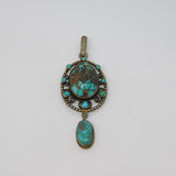 19th Century Sterling Silver Austro-Hungarian Turquoise Drop Pendant Antique c1860