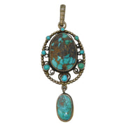 19th Century Sterling Silver Austro-Hungarian Turquoise Drop Pendant Antique c1860