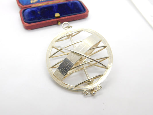 Large Sterling Silver Zodiac Astrological Sundial Pendant Vintage 1977 London