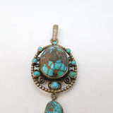 19th Century Sterling Silver Austro-Hungarian Turquoise Drop Pendant Antique c1860