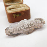 Victorian Sterling Silver 'Agnes' Name Sweetheart Brooch 1896 Chester Antique
