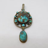 19th Century Sterling Silver Austro-Hungarian Turquoise Drop Pendant Antique c1860
