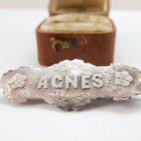 Victorian Sterling Silver 'Agnes' Name Sweetheart Brooch 1896 Chester Antique