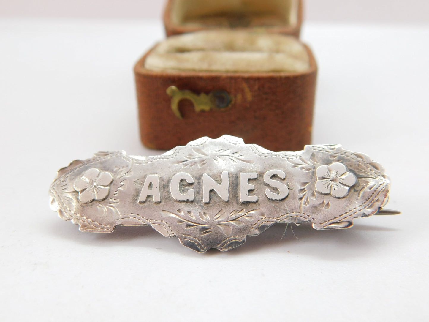 Victorian Sterling Silver 'Agnes' Name Sweetheart Brooch 1896 Chester Antique