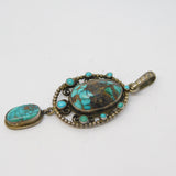19th Century Sterling Silver Austro-Hungarian Turquoise Drop Pendant Antique c1860