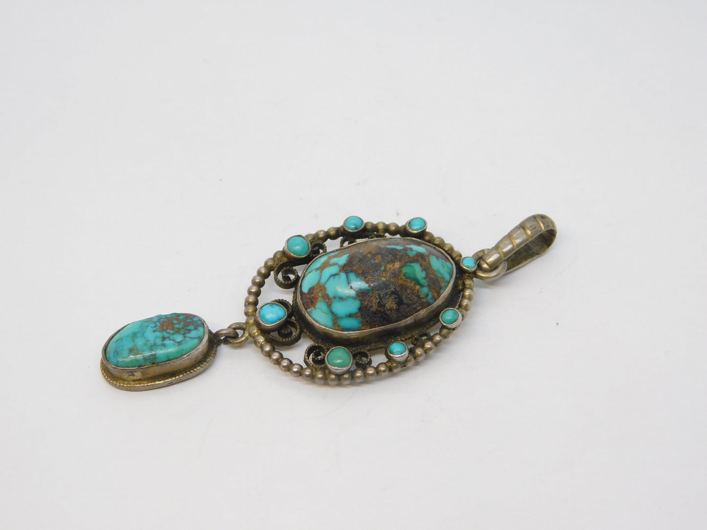 19th Century Sterling Silver Austro-Hungarian Turquoise Drop Pendant Antique c1860