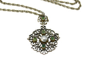 19th Century Sterling Silver Austro-Hungarian Emerald & Freshwater Pearl Necklace Antique c1860