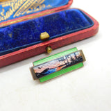 Marius Hammer Sterling Silver & Rare Green Enamel Winter Scene Brooch Antique
