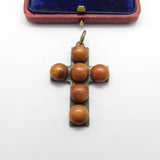 Victorian Gilt Metal & Cabochon Butterscotch Amber Cross Pendant Antique c1860