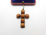 Victorian Gilt Metal & Cabochon Butterscotch Amber Cross Pendant Antique c1860