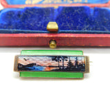 Marius Hammer Sterling Silver & Rare Green Enamel Winter Scene Brooch Antique