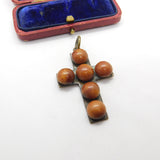Victorian Gilt Metal & Cabochon Butterscotch Amber Cross Pendant Antique c1860