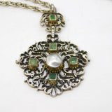 19th Century Sterling Silver Austro-Hungarian Emerald & Freshwater Pearl Necklace Antique c1860