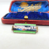 Marius Hammer Sterling Silver & Rare Green Enamel Winter Scene Brooch Antique