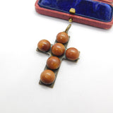 Victorian Gilt Metal & Cabochon Butterscotch Amber Cross Pendant Antique c1860
