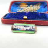Marius Hammer Sterling Silver & Rare Green Enamel Winter Scene Brooch Antique