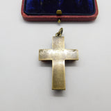 Victorian Gilt Metal & Cabochon Butterscotch Amber Cross Pendant Antique c1860