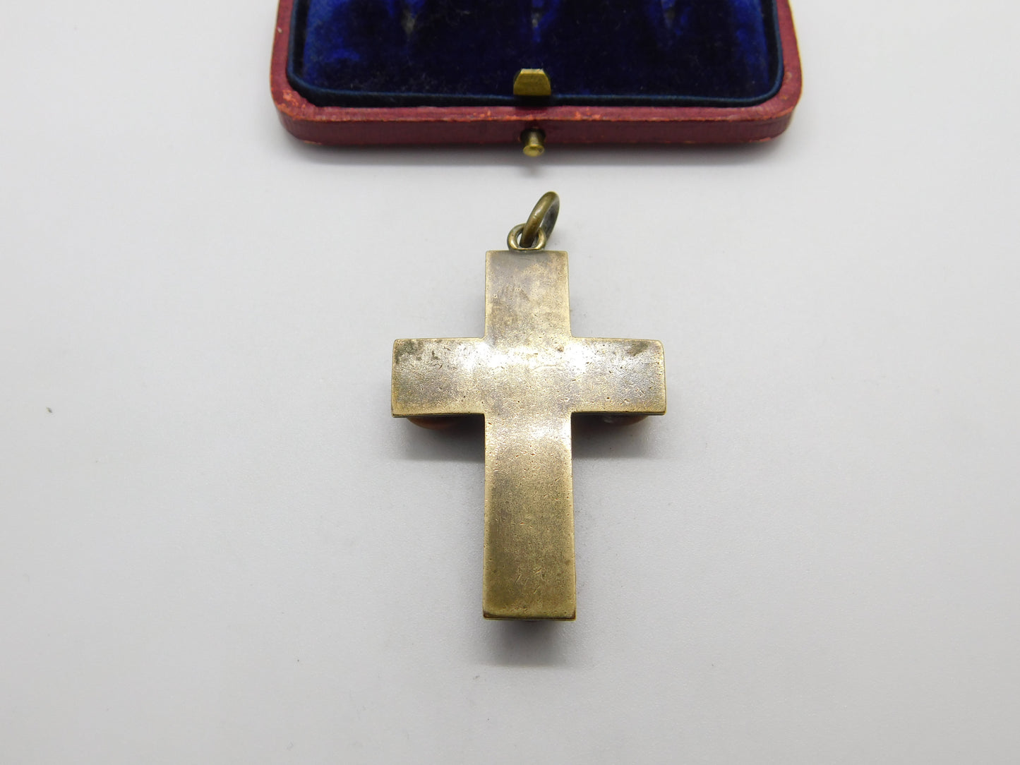 Victorian Gilt Metal & Cabochon Butterscotch Amber Cross Pendant Antique c1860