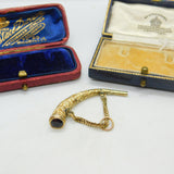 15ct Yellow Gold & Garnet Set Horn Form Watch Key Fob Pendant Antique c1900