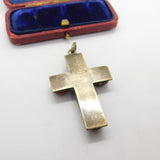 Victorian Gilt Metal & Cabochon Butterscotch Amber Cross Pendant Antique c1860