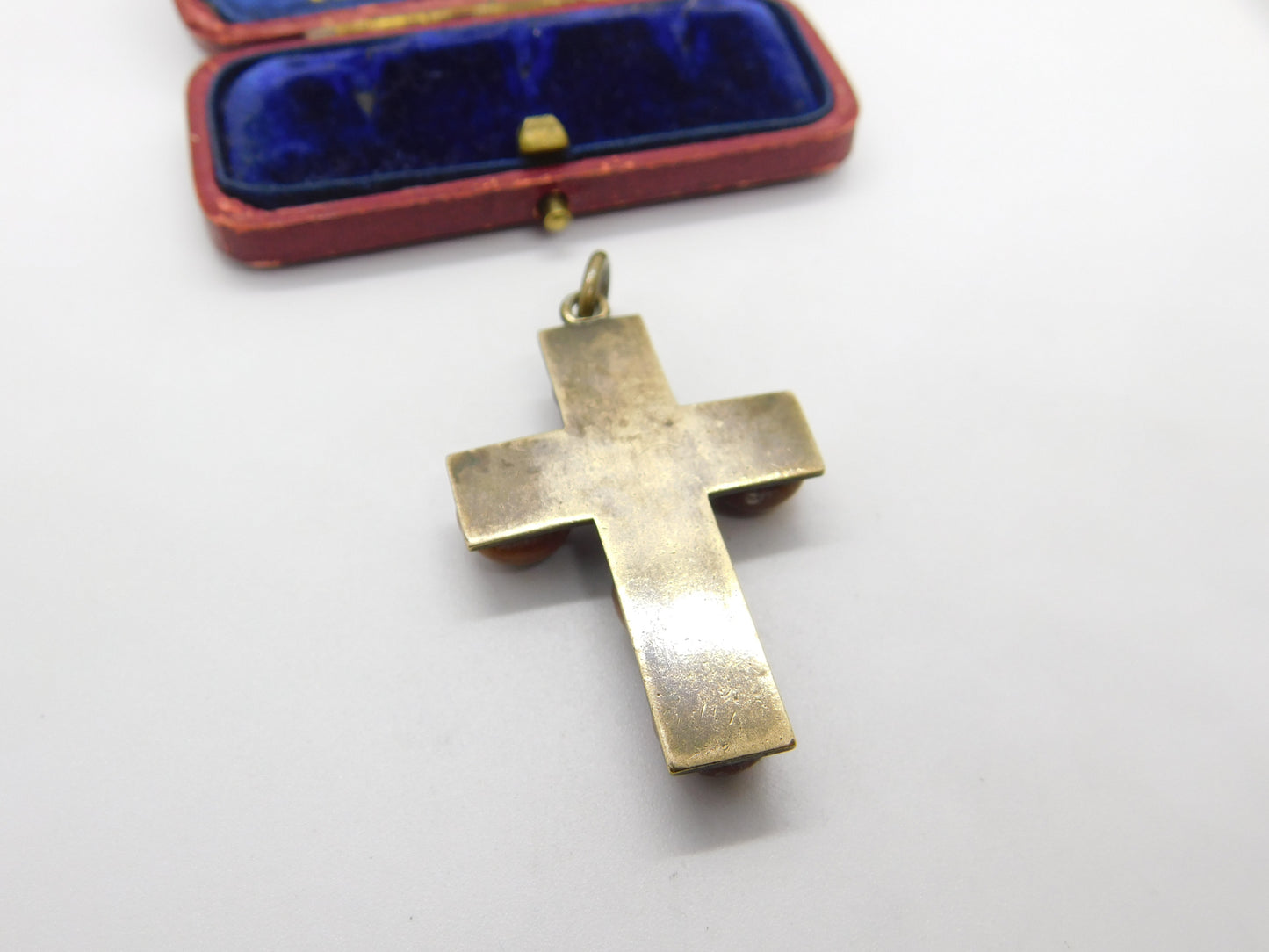 Victorian Gilt Metal & Cabochon Butterscotch Amber Cross Pendant Antique c1860