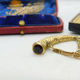 15ct Yellow Gold & Garnet Set Horn Form Watch Key Fob Pendant Antique c1900