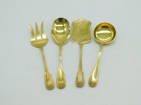 19th Century French .950 Silver Gilt Dessert Cutlery Four-Part Set Antique c1880