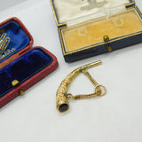 15ct Yellow Gold & Garnet Set Horn Form Watch Key Fob Pendant Antique c1900