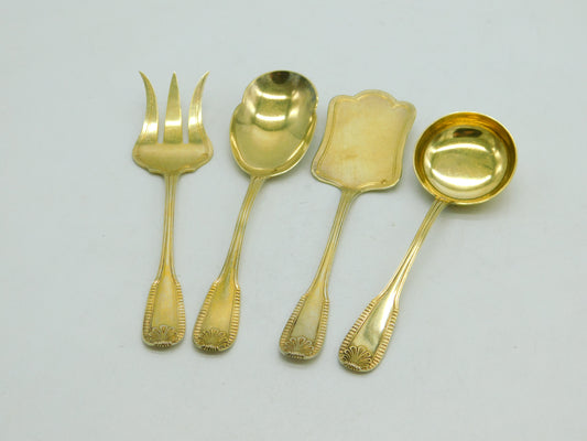 19th Century French .950 Silver Gilt Dessert Cutlery Four-Part Set Antique c1880